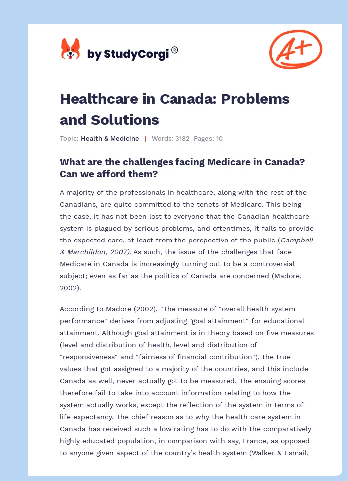 Healthcare in Canada: Problems and Solutions. Page 1