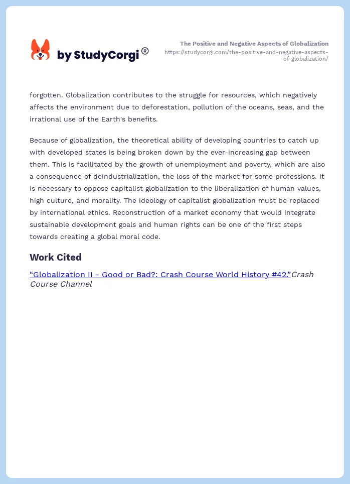 The Positive and Negative Aspects of Globalization. Page 2
