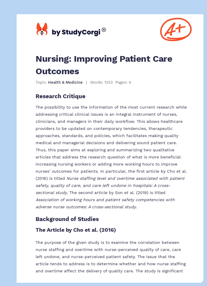 Nursing: Improving Patient Care Outcomes. Page 1
