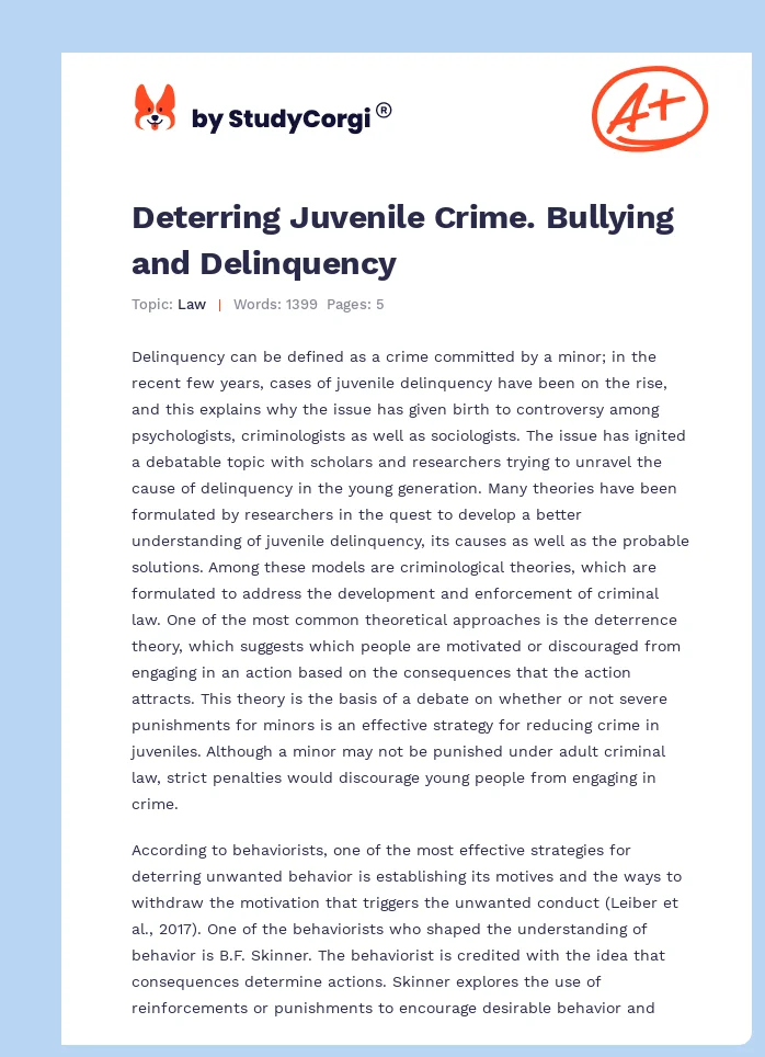 Deterring Juvenile Crime. Bullying and Delinquency. Page 1