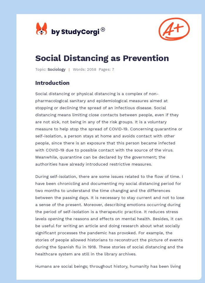 Social Distancing as Prevention. Page 1