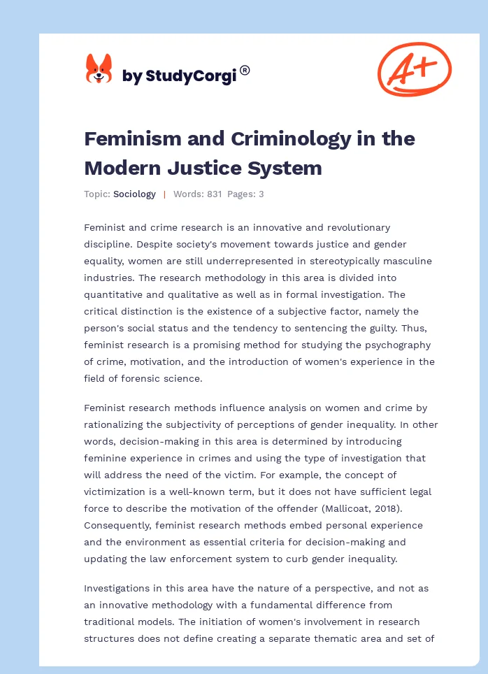 Feminism and Criminology in the Modern Justice System. Page 1