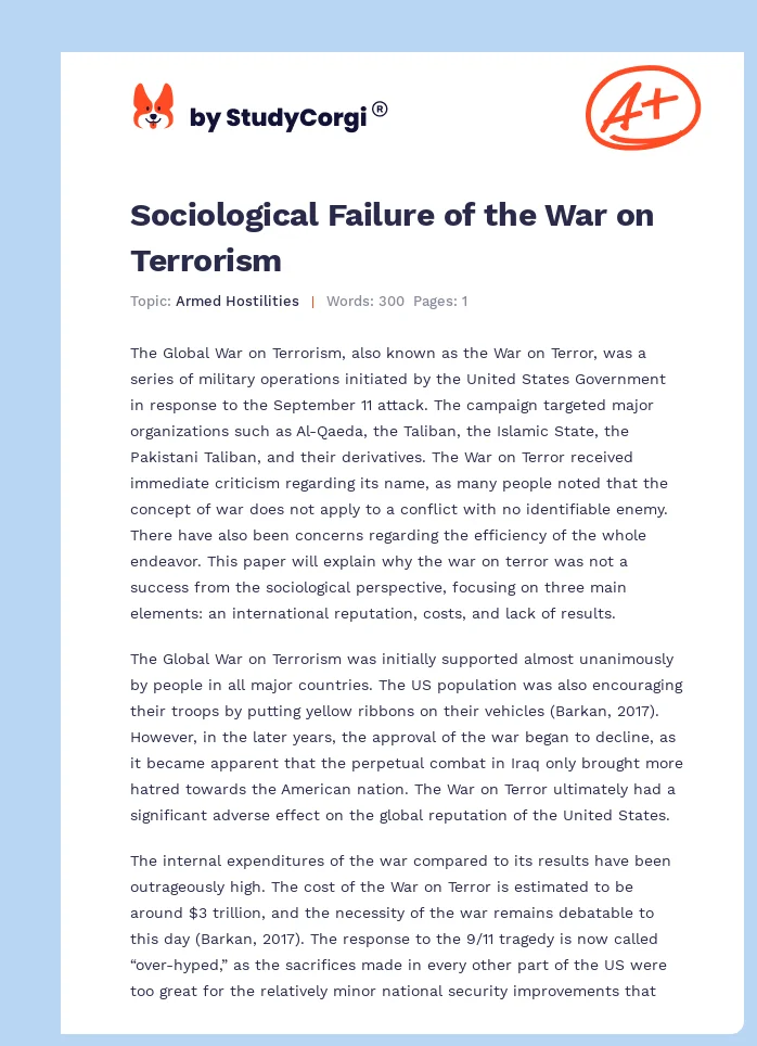 Sociological Failure of the War on Terrorism. Page 1