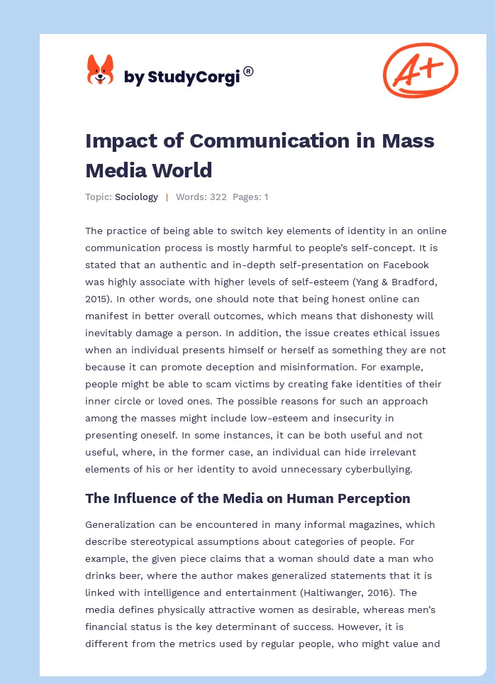 Impact of Communication in Mass Media World. Page 1