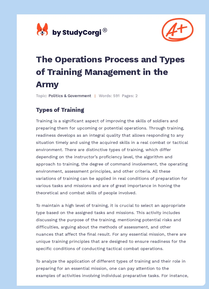 The Operations Process and Types of Training Management in the Army. Page 1