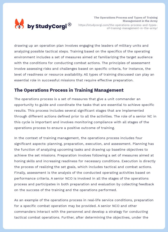 The Operations Process and Types of Training Management in the Army. Page 2