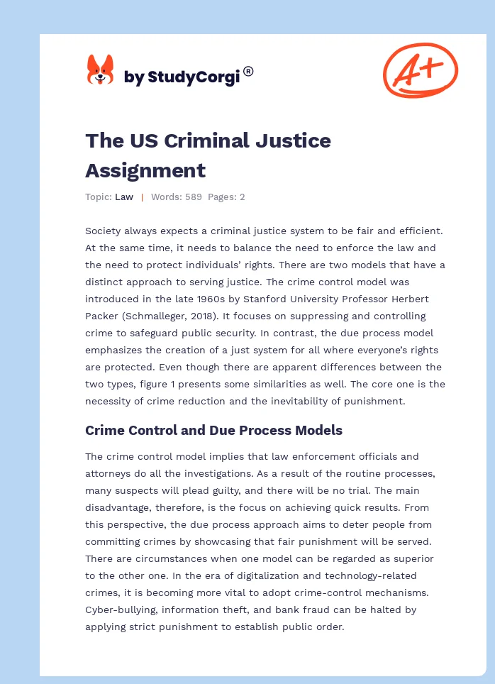 The US Criminal Justice Assignment. Page 1