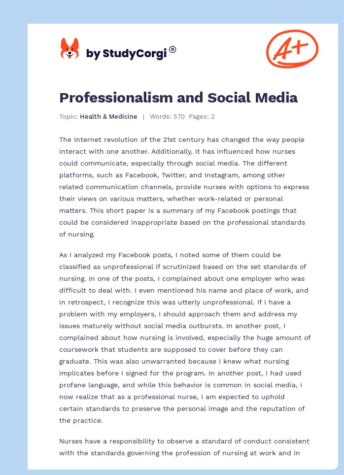 Professionalism and Social Media. Page 1