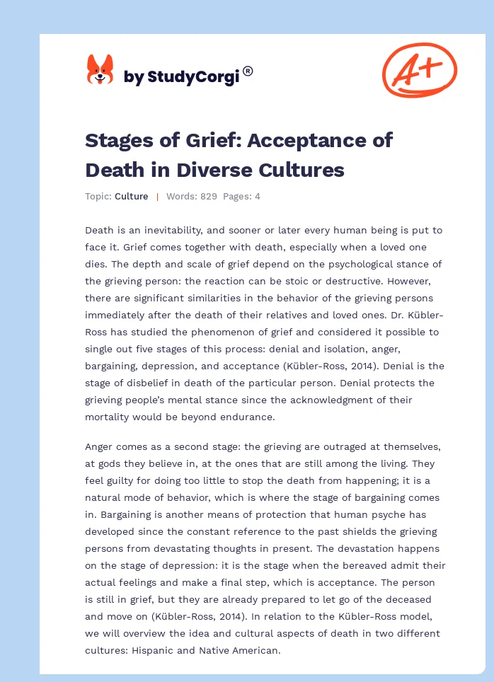 Stages of Grief: Acceptance of Death in Diverse Cultures. Page 1