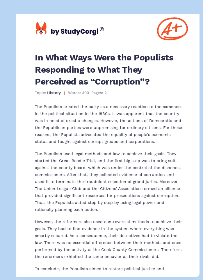 In What Ways Were the Populists Responding to What They Perceived as “Corruption”?. Page 1