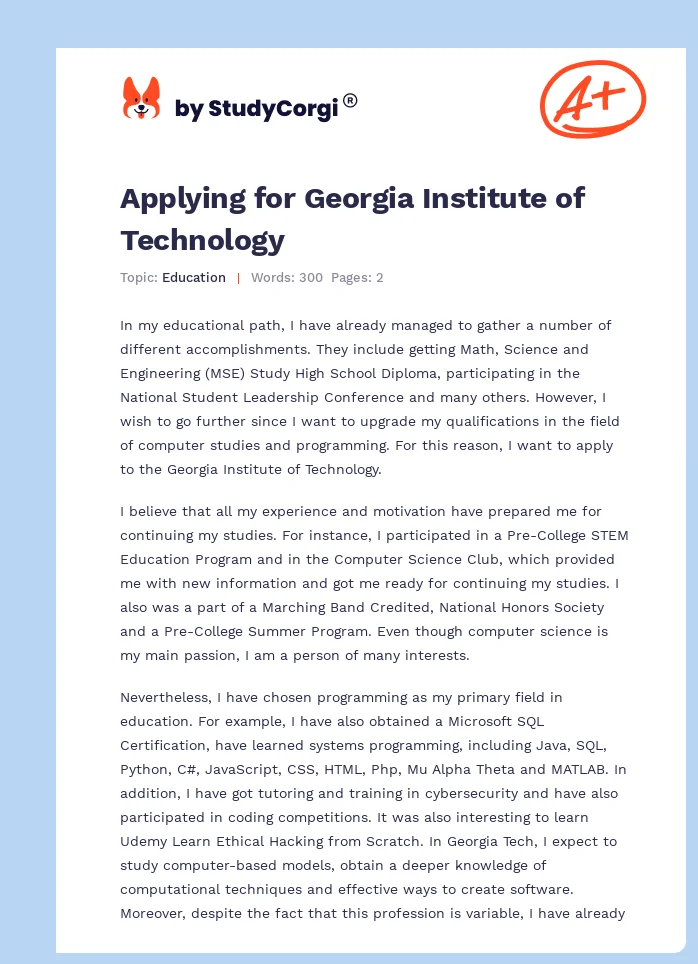 Applying for Georgia Institute of Technology. Page 1