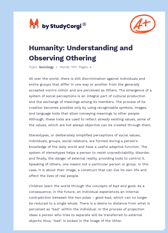Humanity: Understanding and Observing Othering. Page 1