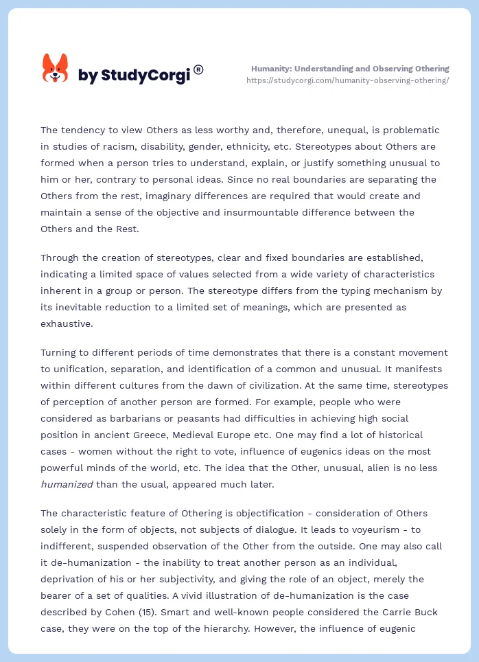 Humanity: Understanding and Observing Othering. Page 2
