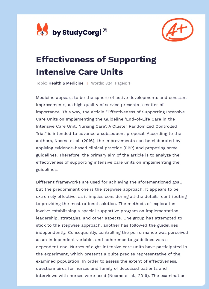 Effectiveness of Supporting Intensive Care Units. Page 1