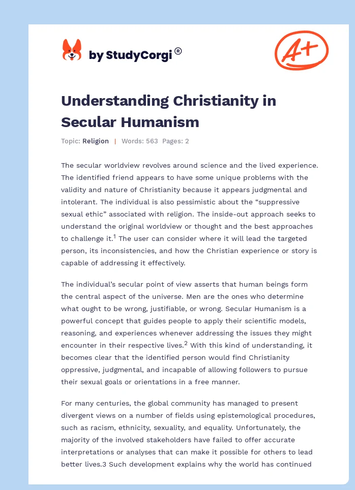 Understanding Christianity in Secular Humanism. Page 1