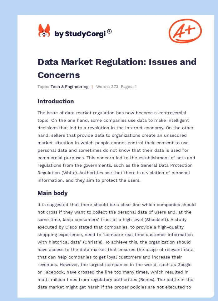 Data Market Regulation: Issues and Concerns. Page 1