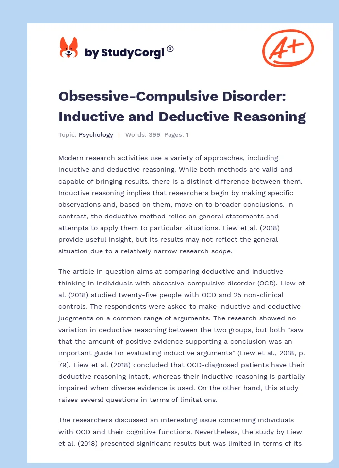 Obsessive-Compulsive Disorder: Inductive and Deductive Reasoning. Page 1