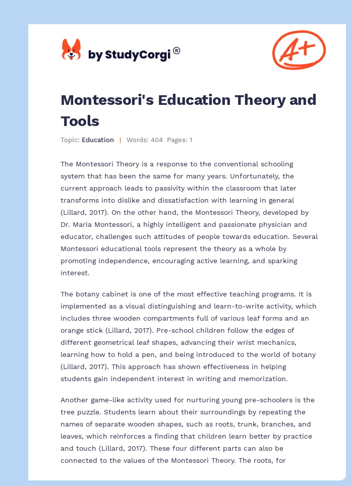 Montessori's Education Theory and Tools. Page 1