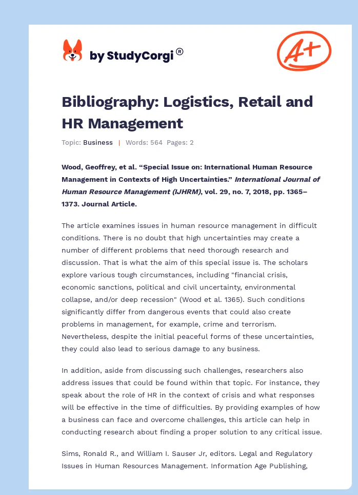 Bibliography: Logistics, Retail and HR Management. Page 1