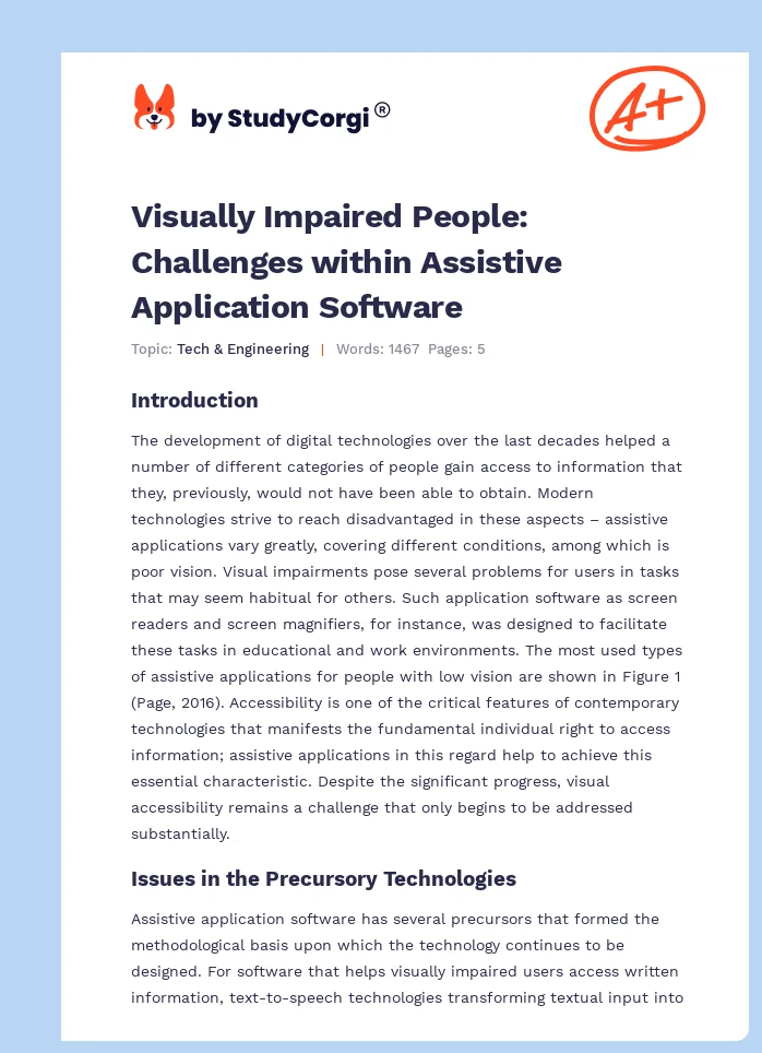 Visually Impaired People: Challenges within Assistive Application Software. Page 1