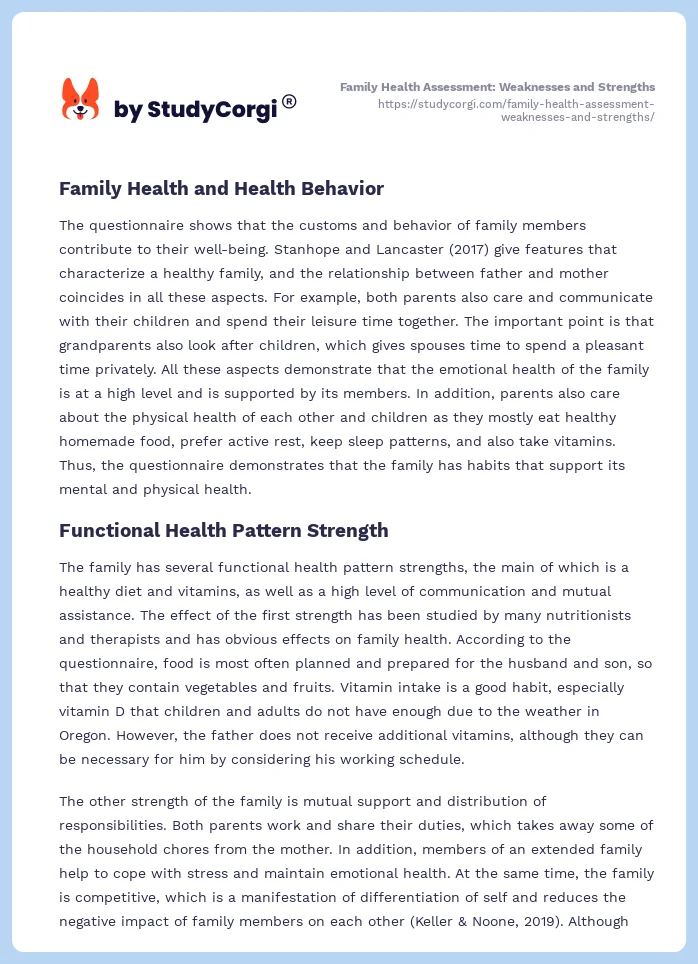 Family Health Assessment: Weaknesses and Strengths. Page 2