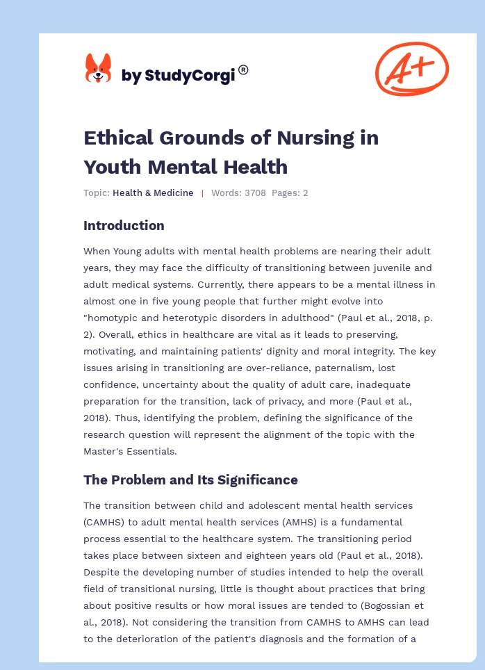 Ethical Grounds of Nursing in Youth Mental Health. Page 1