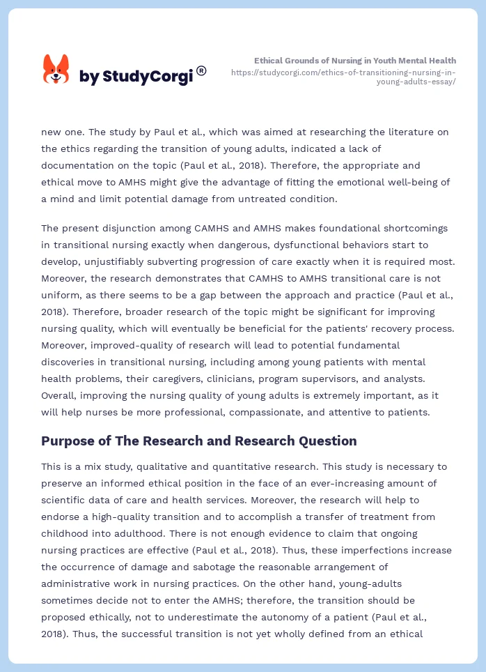 Ethical Grounds of Nursing in Youth Mental Health. Page 2