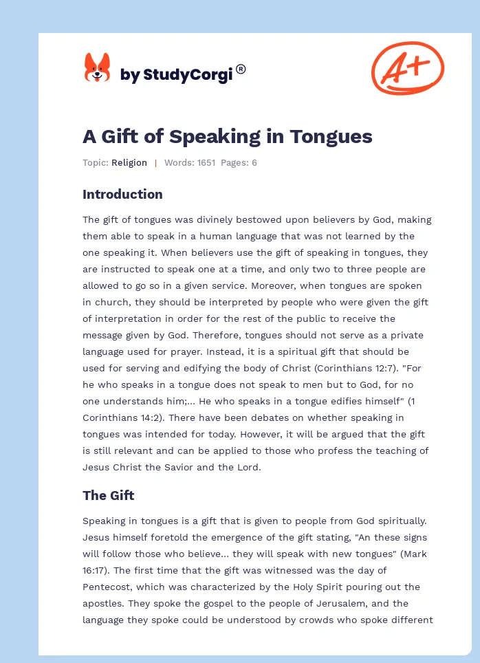 A Gift of Speaking in Tongues. Page 1