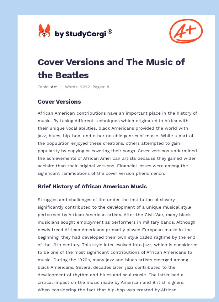 Cover Versions and The Music of the Beatles. Page 1