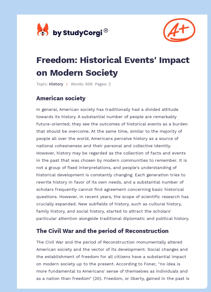 Freedom: Historical Events' Impact on Modern Society. Page 1