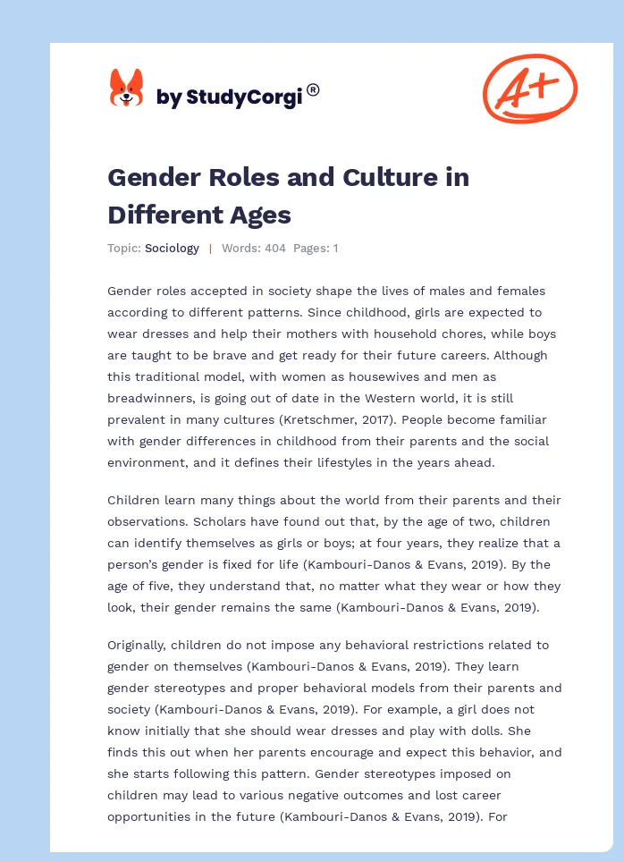 Gender Roles and Culture in Different Ages. Page 1