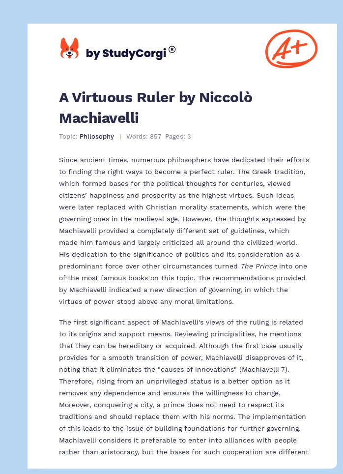 A Virtuous Ruler by Niccolò Machiavelli. Page 1