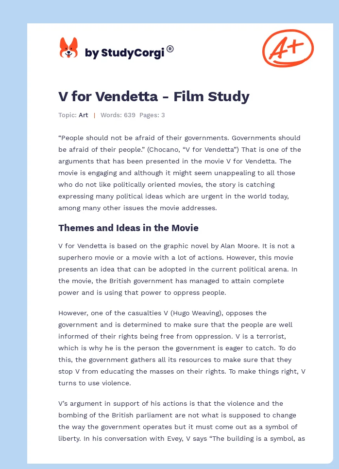 V for Vendetta - Film Study. Page 1