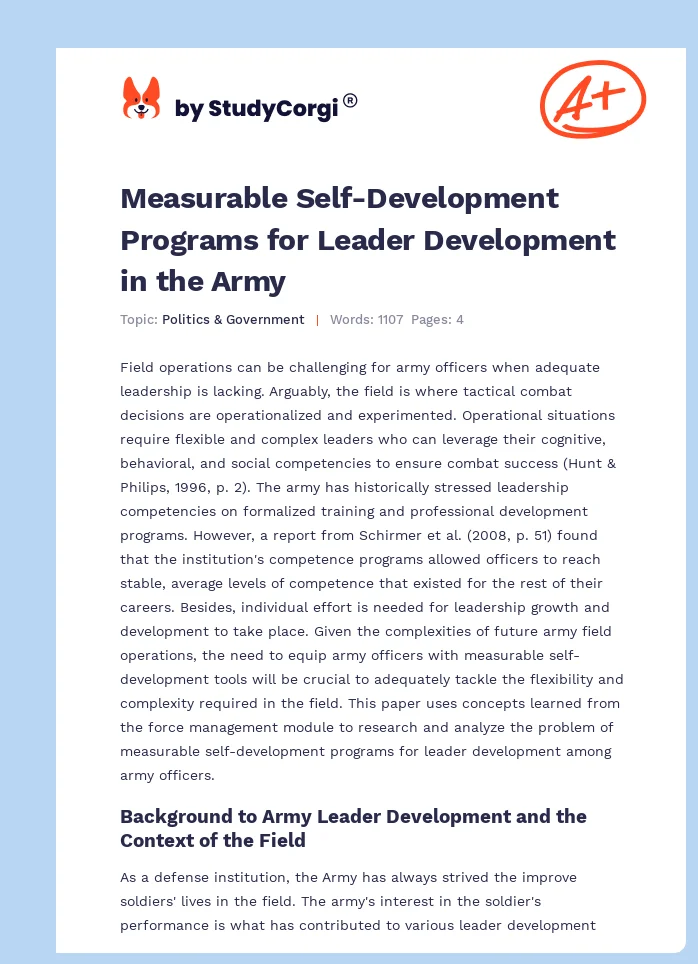 Measurable Self-Development Programs for Leader Development in the Army. Page 1