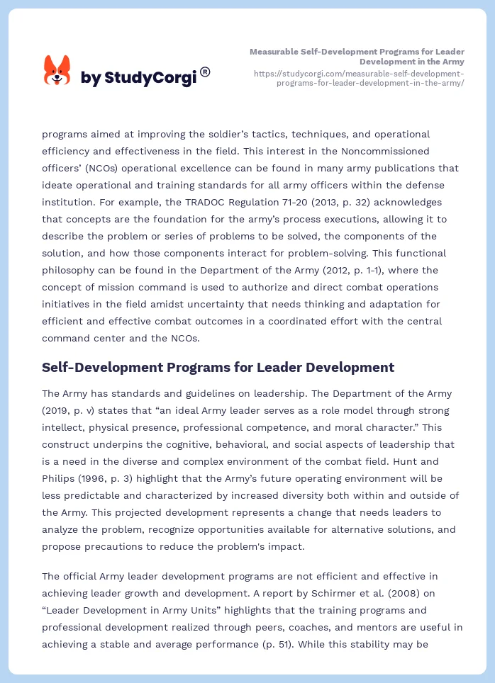 Measurable Self-Development Programs for Leader Development in the Army. Page 2
