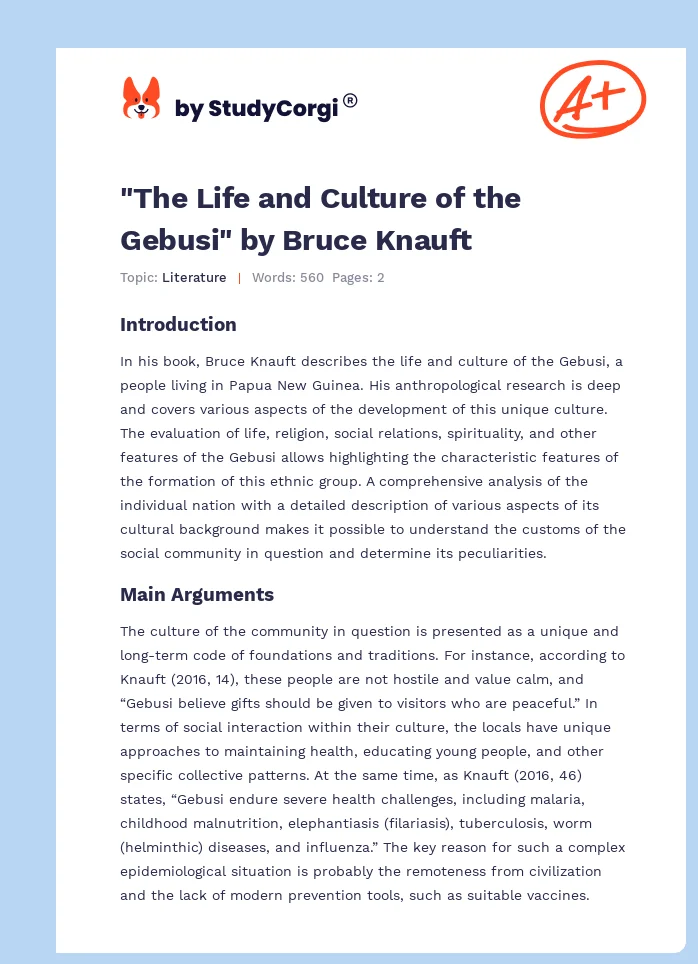 "The Life and Culture of the Gebusi" by Bruce Knauft. Page 1