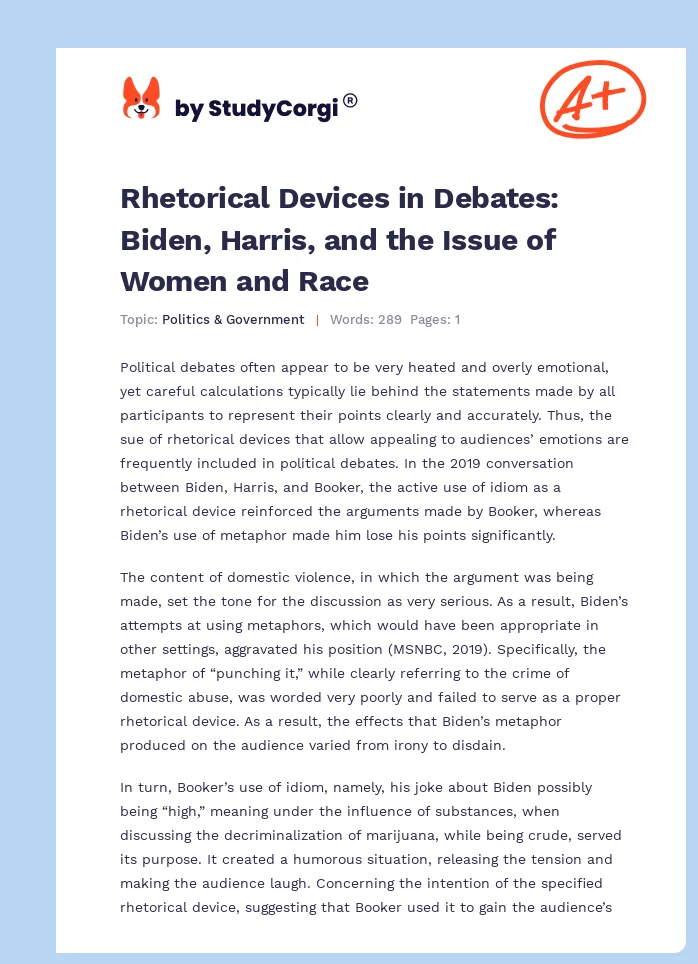 Rhetorical Devices in Debates: Biden, Harris, and the Issue of Women and Race. Page 1