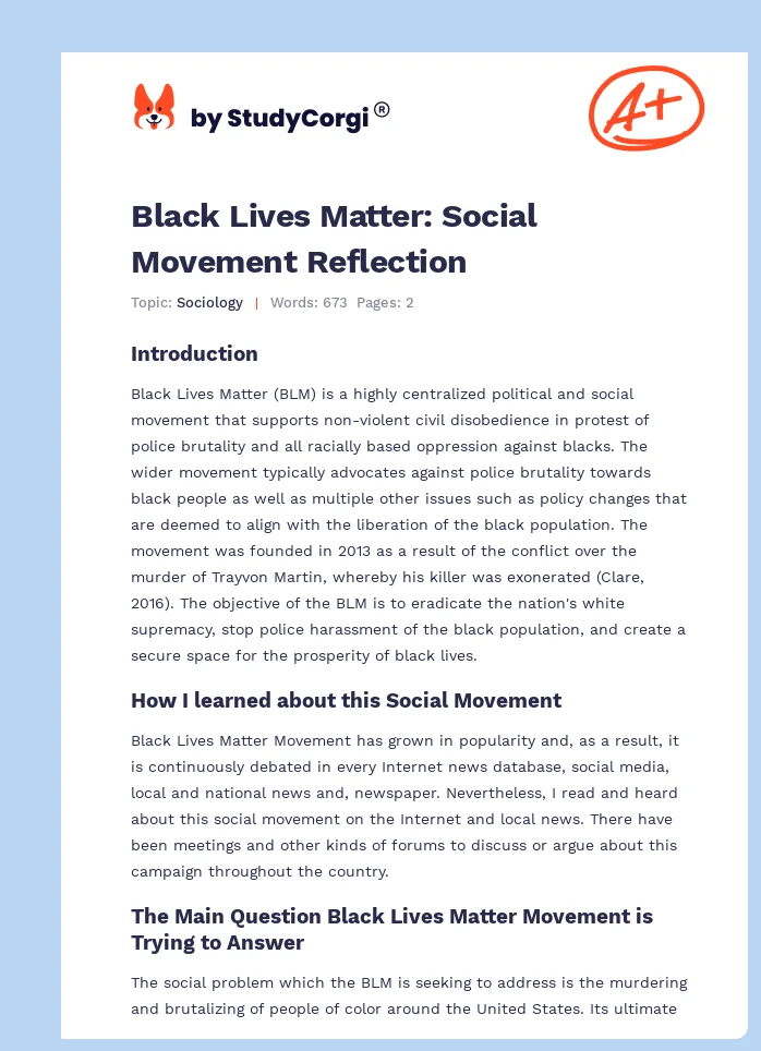 Black Lives Matter: Social Movement Reflection. Page 1