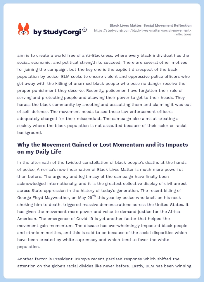 Black Lives Matter: Social Movement Reflection. Page 2