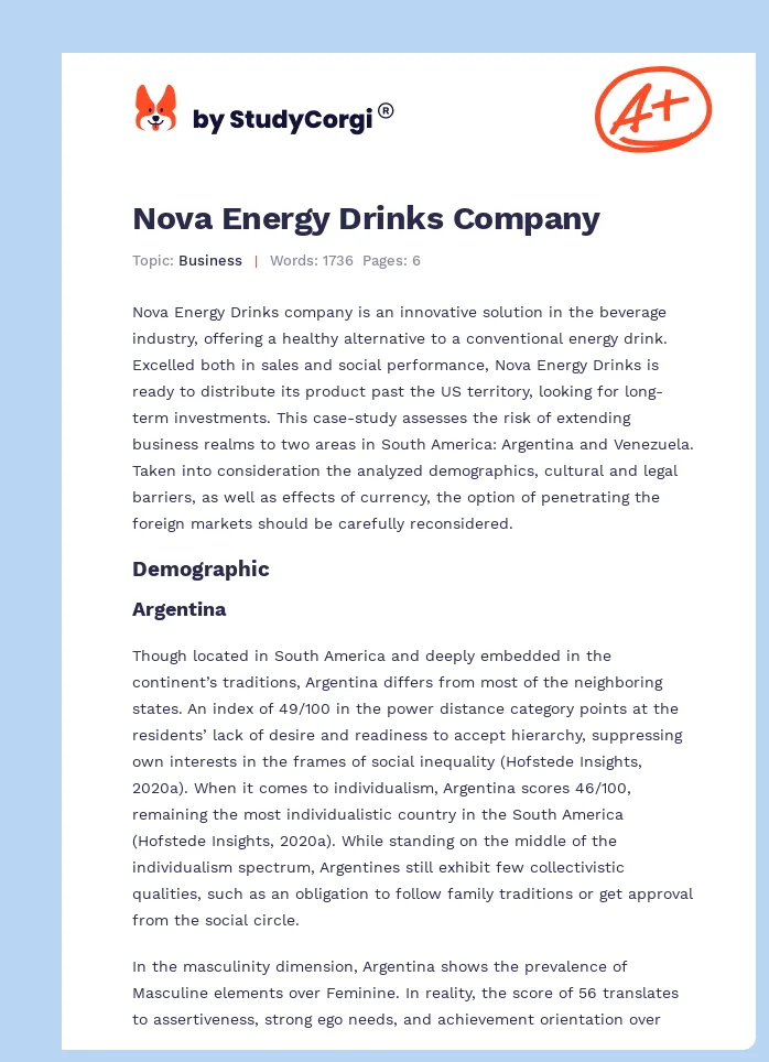 Nova Energy Drinks Company. Page 1
