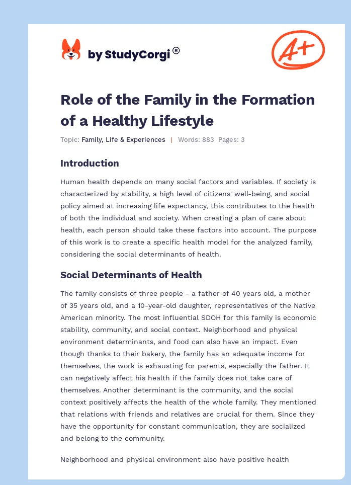 Role of the Family in the Formation of a Healthy Lifestyle. Page 1