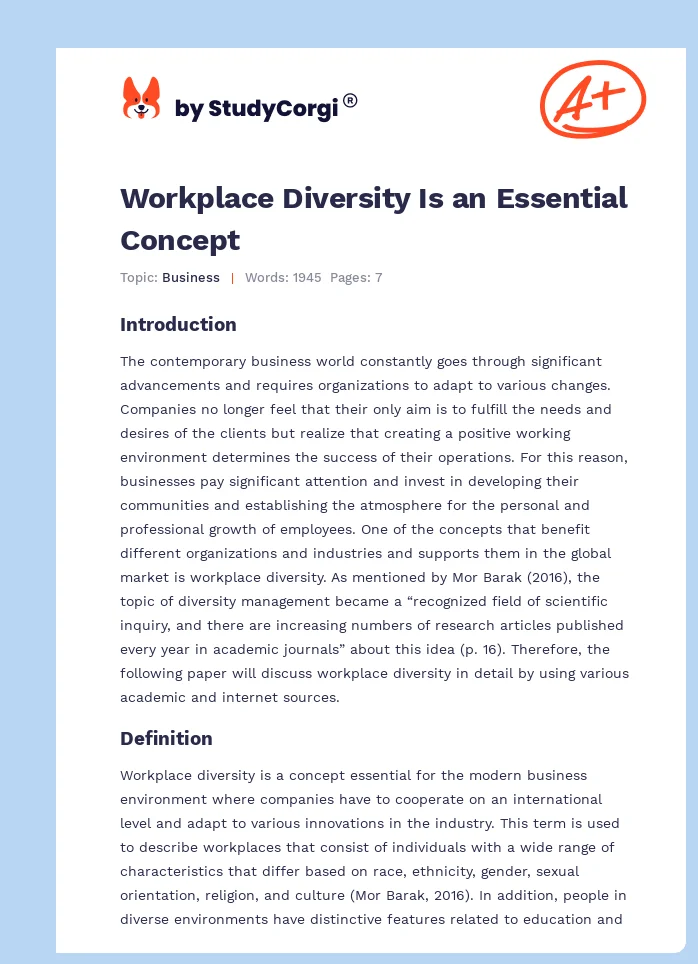 Workplace Diversity Is an Essential Concept. Page 1