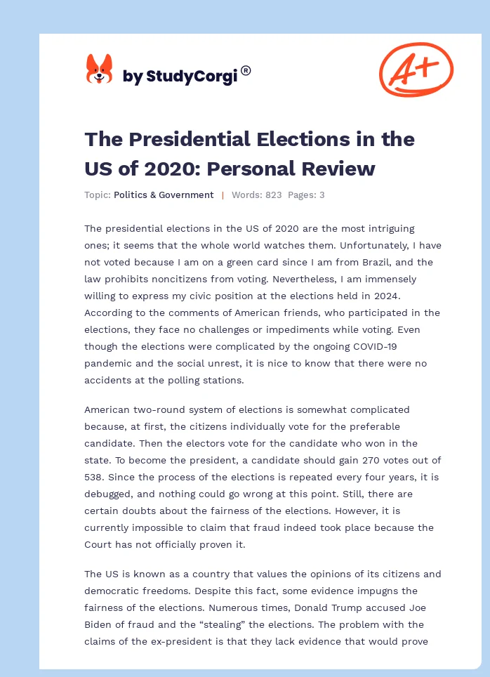 The Presidential Elections in the US of 2020: Personal Review. Page 1
