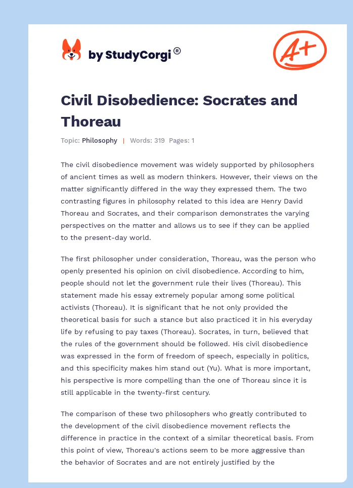 Civil Disobedience: Socrates and Thoreau. Page 1