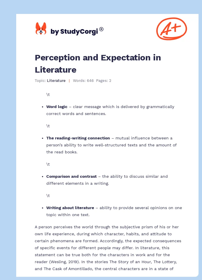 Perception and Expectation in Literature. Page 1