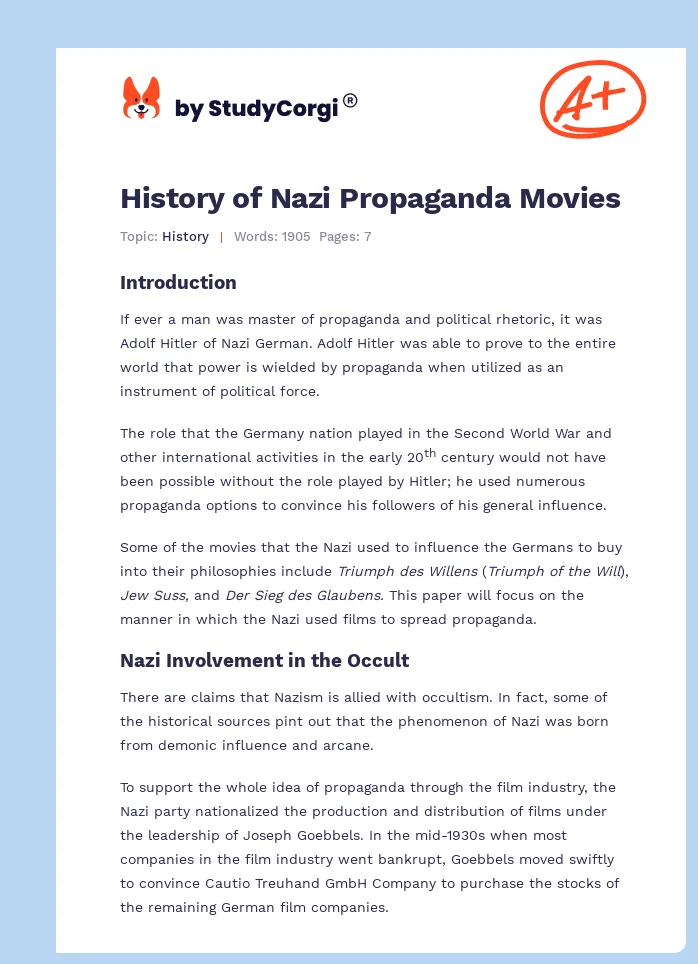 History of Nazi Propaganda Movies. Page 1