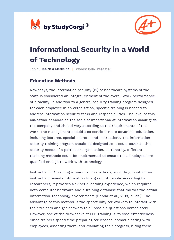Informational Security in a World of Technology. Page 1