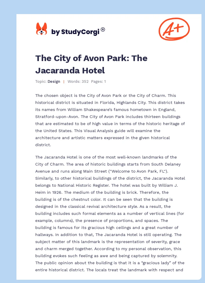 The City of Avon Park: The Jacaranda Hotel. Page 1