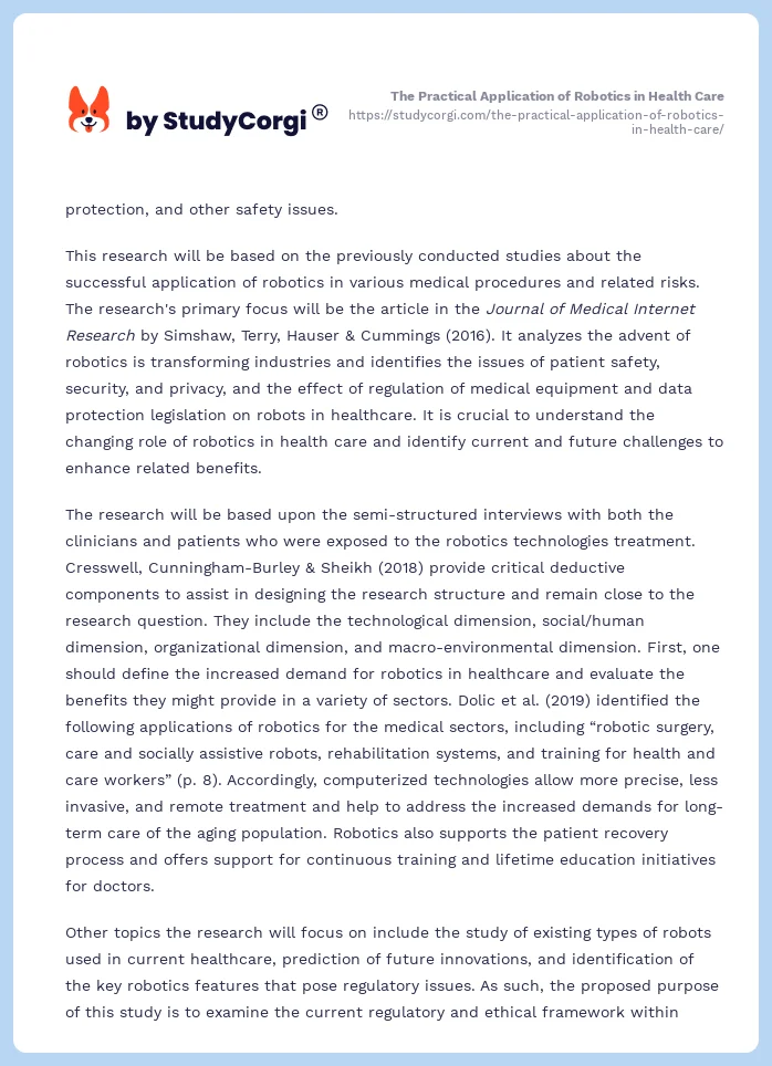 The Practical Application of Robotics in Health Care. Page 2
