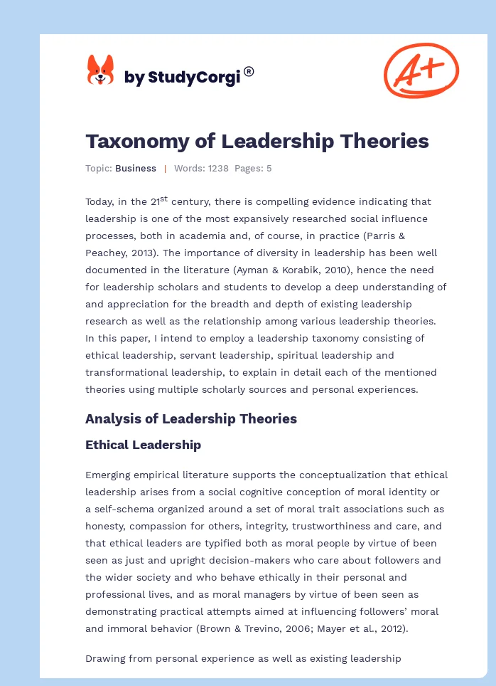 Taxonomy of Leadership Theories. Page 1
